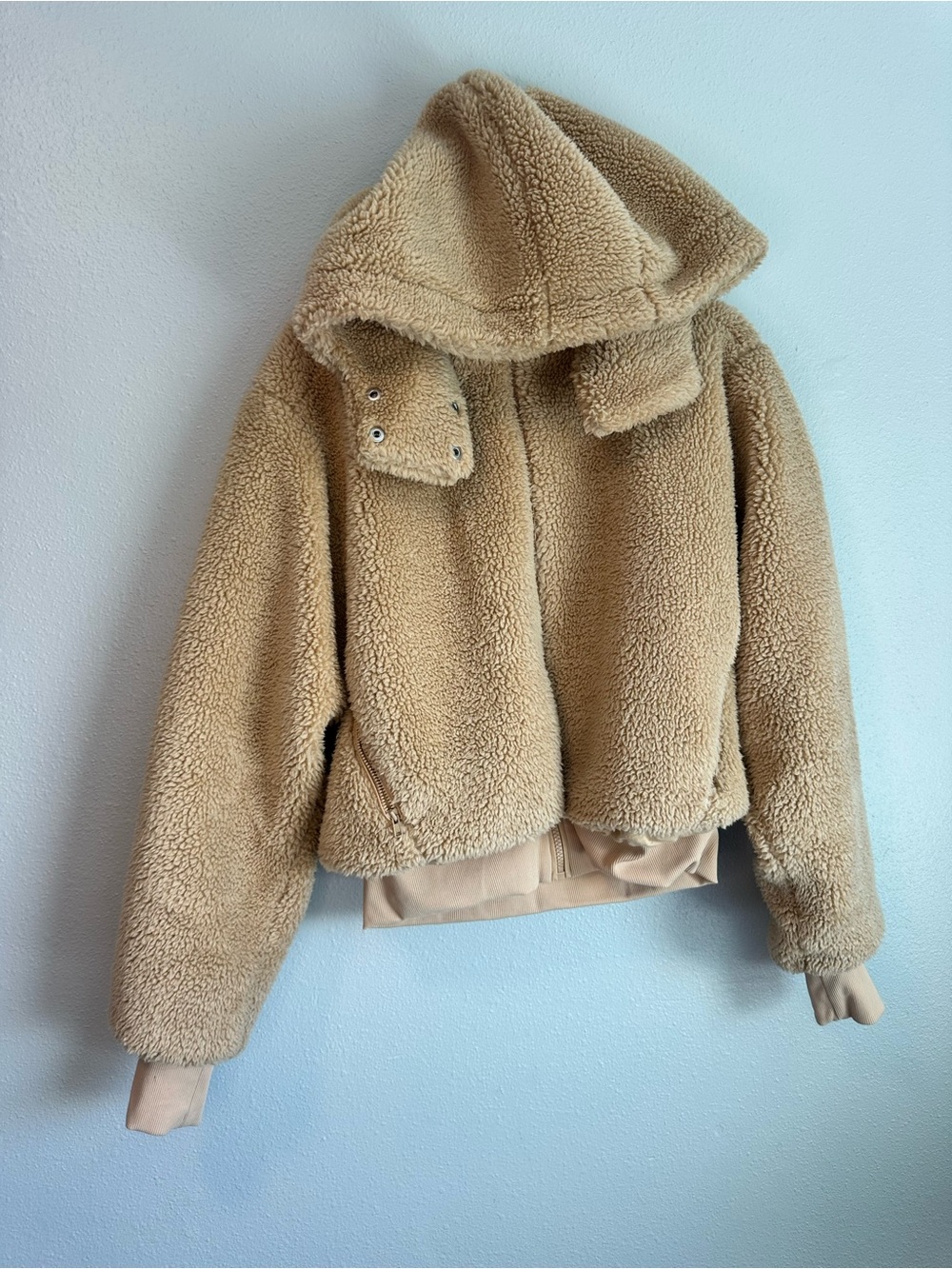 Alo Yoga Camel Foxy Crop Sherpa Jacket Removable Hood Size